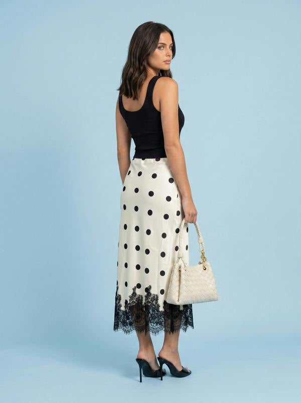 Urban Bliss Lace Trim Spot Maxi Skirt White Pattern