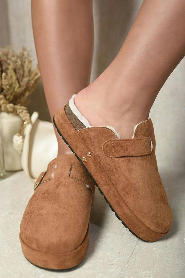 Sylvie Slip On Faux Fur Platform Clogs - Camel