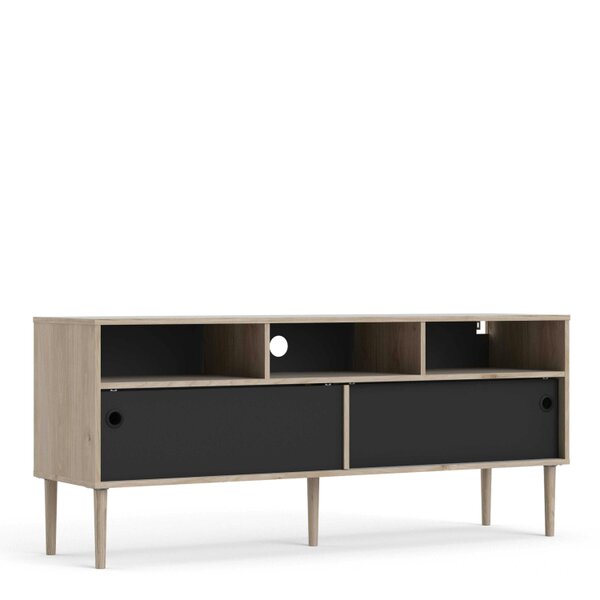 Wyld Haus Tao Natural Oak Effect and Matt Black TV Unit 2 Sliding Doors