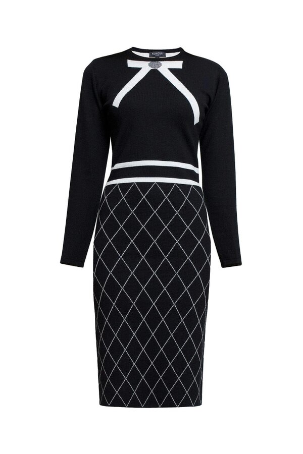 Chloe bow jacquard knitted dress in black