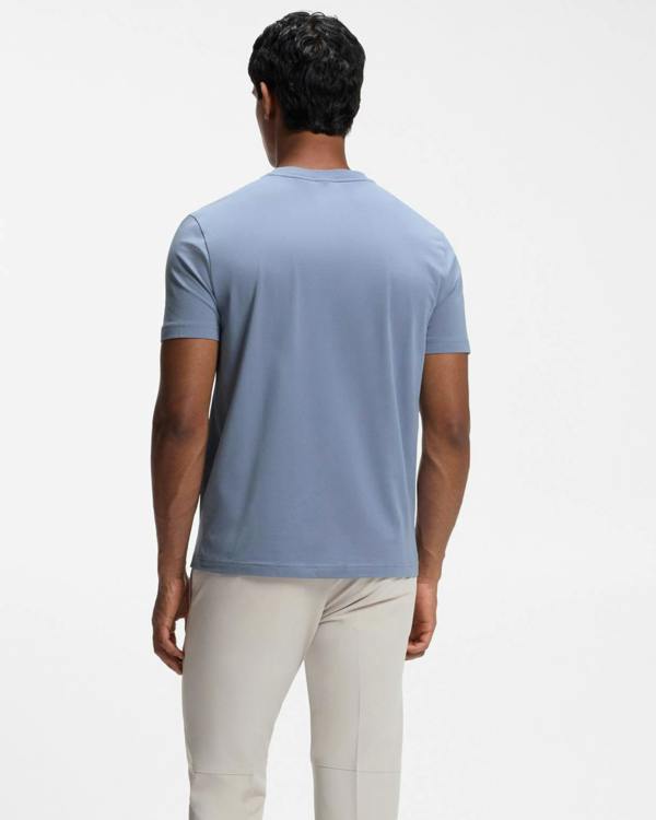 BOSS Green Tee Mens Stretch Cotton T - Shirt with Contrast Logo - Open Blue 491 | CHO | Designer Mens Logo T - Shirts
