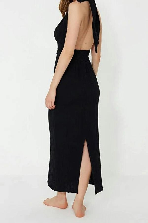 WOVCOR Woven Backless Maxi Beach Dress