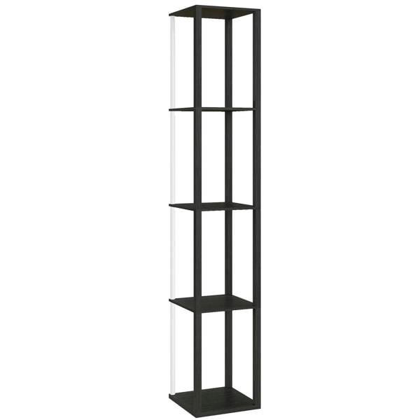 Black modern standing floor lamp with four open shelves and frame