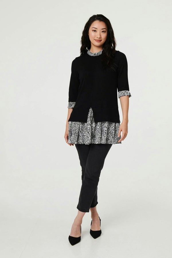 Black | Layered Ruffled Shirt Jumper Top
