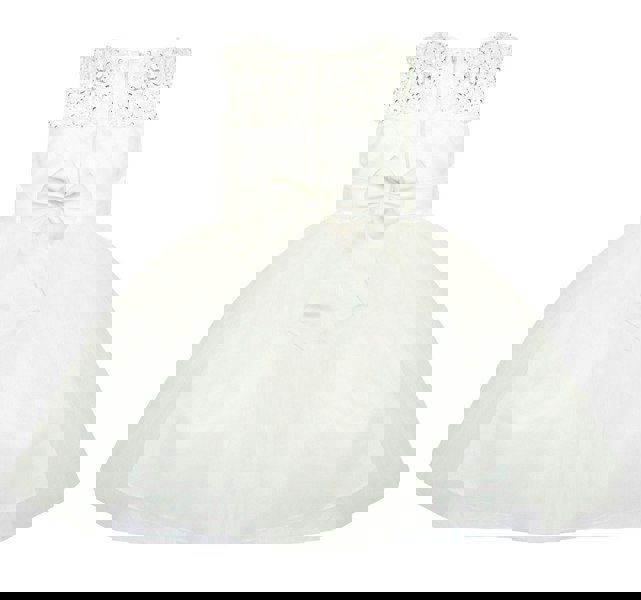 Girls white satin dress with diamonte trim