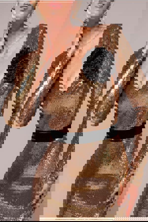 Liquid Sequin Midi With Corsage - Gold DR4072