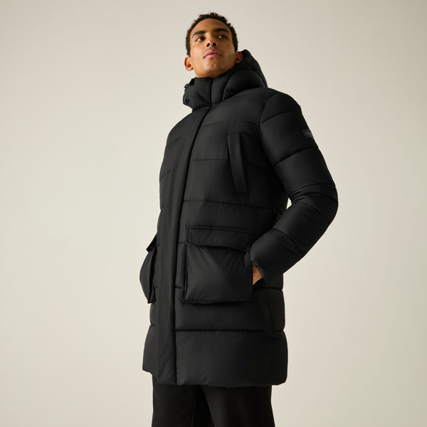 Regatta Mens Marek Longline Hybrid Jacket - Black/Pine Needle
