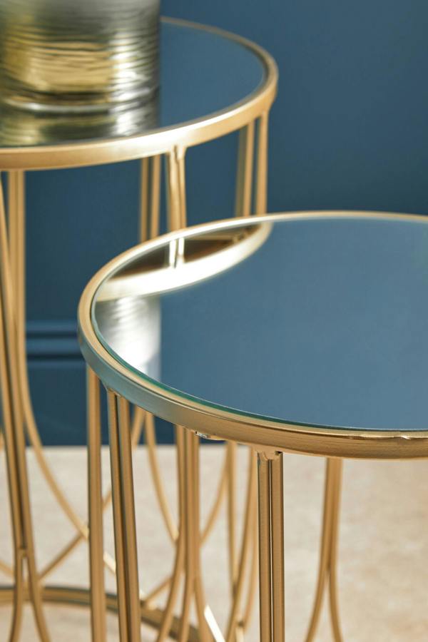 Interiors by Premier Avantis Set of 2 Mirror Top Champagne Side Tables