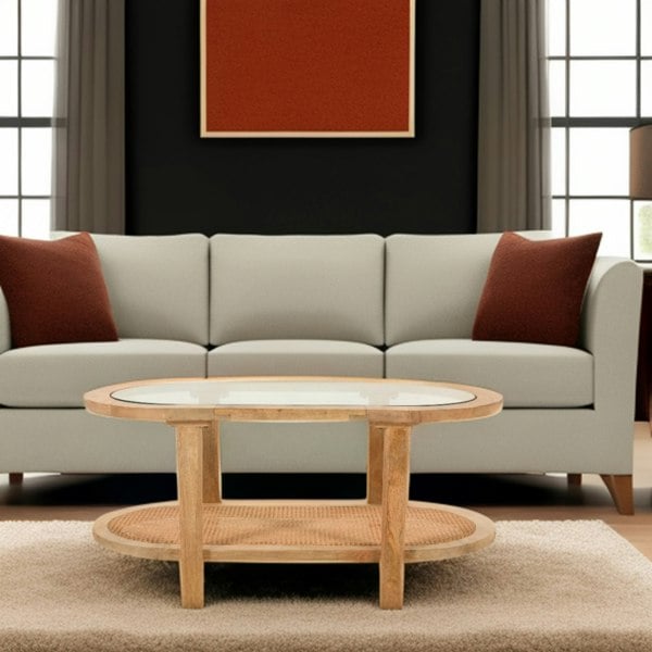 IH Design Monco Mango Wood Coffee Table With Glass Top