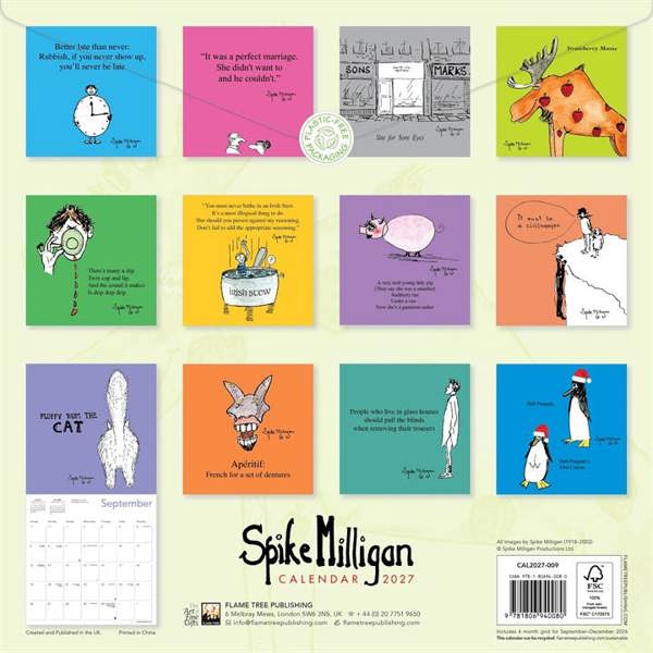 Spike Milligan Calendar 2027, Wall Calendars, Month To View, Humour, Gift