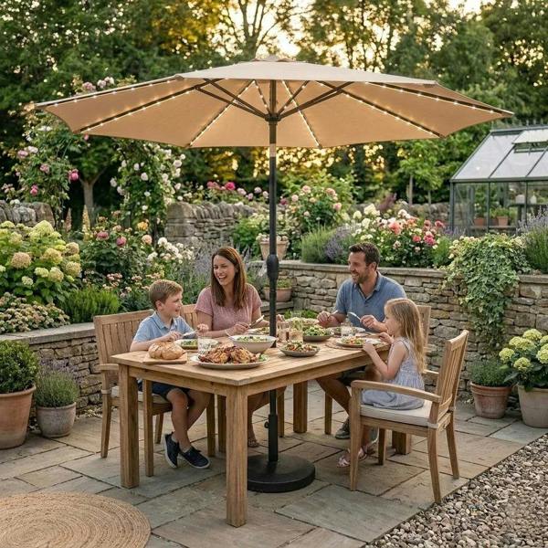 Jardi LED Tilt Parasol 2.7m – Beige