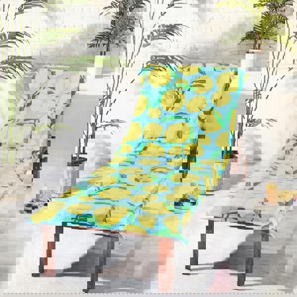 Catherine Lansfield Lemons Cotton Beach Sun Lounger Towel Aqua Blue