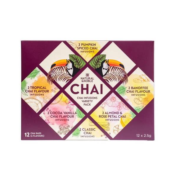 Natural & Noble Chai Infusion Bags Variety Gift Pack on white background