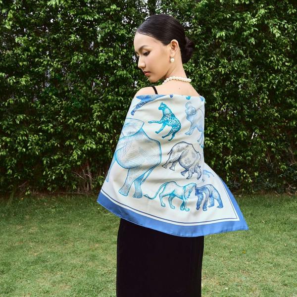 The Naturalist's Sketchbook Animal Print Twill Silk Scarf – Cornflower Blue & Ivory