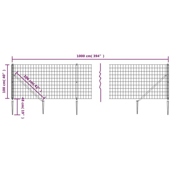 Berkfield Wire Mesh Fence with Spike Anchors Anthracite 1x10 m