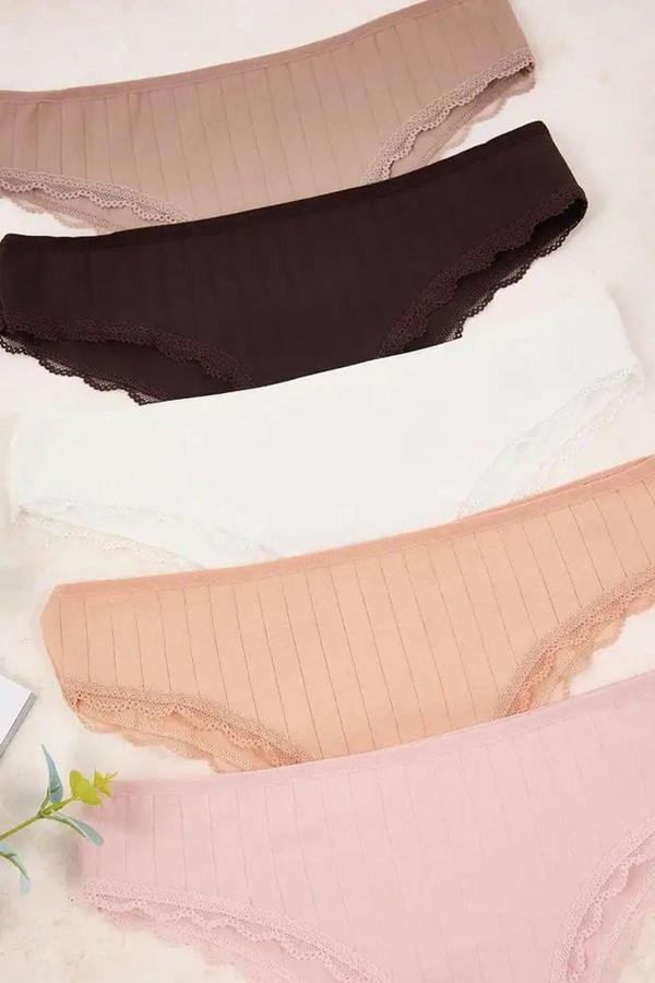 WOVCOR Cotton 5-Pack Lace Striped Brazilian Knit Panties