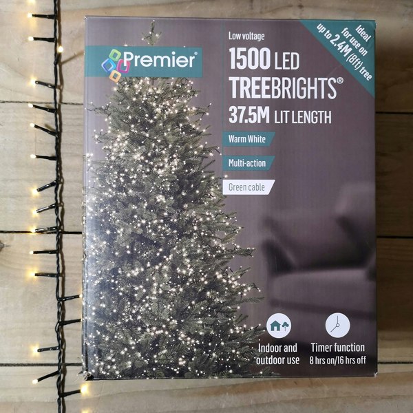 Samuel Alexander 1500 LED 37.5m Premier TreeBrights Indoor Outdoor Christmas Multi Function Mains Operated String Lights with Timer in Warm White