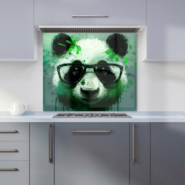 Warren Reed - Designer Panda With Glasses, Green Splashart Kitchen Splashback