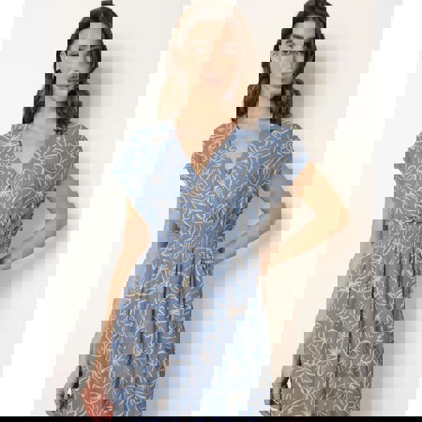 Blue Vanilla Floral Wrap Front Elasticated Waist Midi Dress