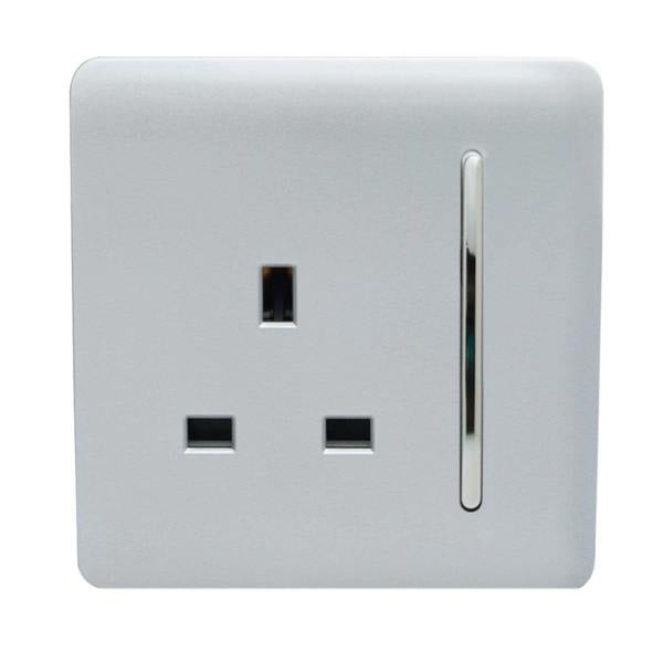 Trendi Switch 1 Gang 13 Amp Switched Plug Socket in Platinum Silver