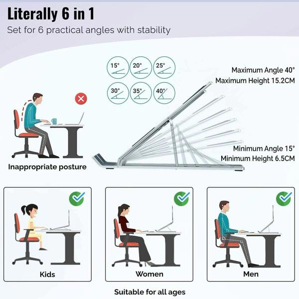 ULTRICS Laptop Stand for Desk, Adjustable Aluminium Laptop Riser with Carry Bag for 10-15.6 inch Laptops