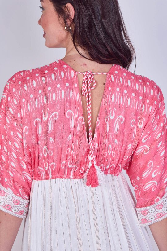 Boho Embroidered Maxi Dress with Tassel Tie – One Size (UK 8–14)
