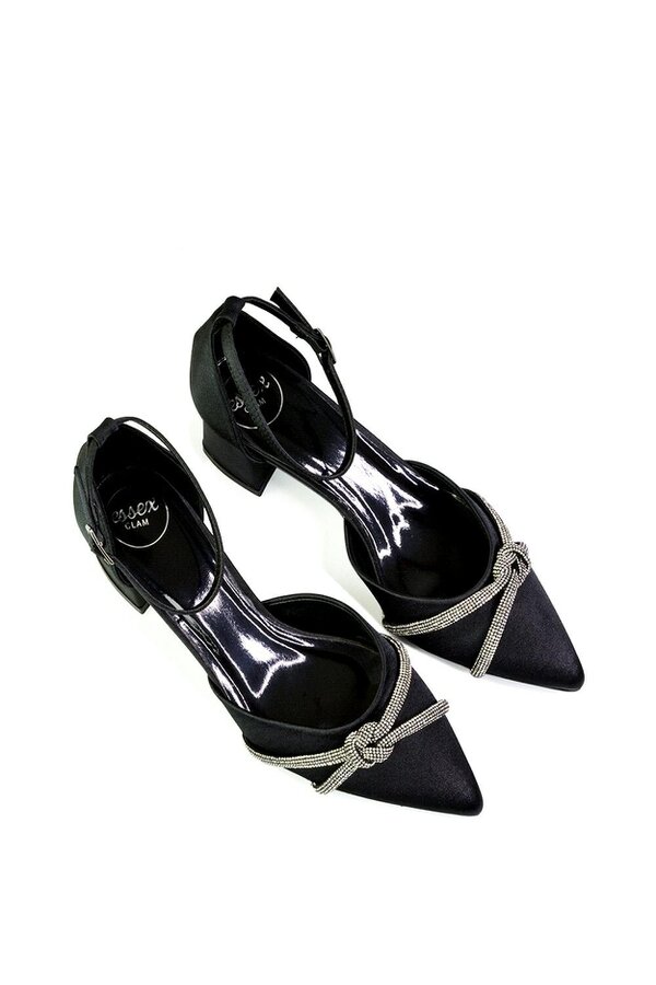 XY LONDON Ankle Strap Pointed Toe Diamante Mid Block Heels