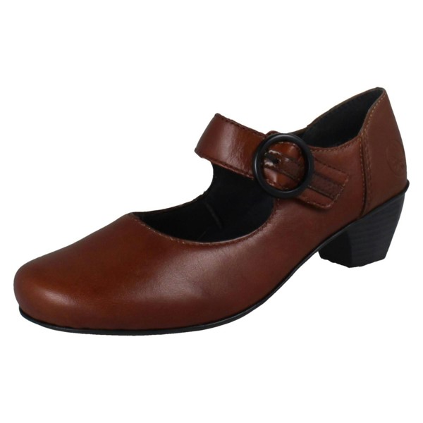 Rieker Ladies Rieker Buckle Detailed Hook and Loop Smart Heels 41756 - Brown - Standard