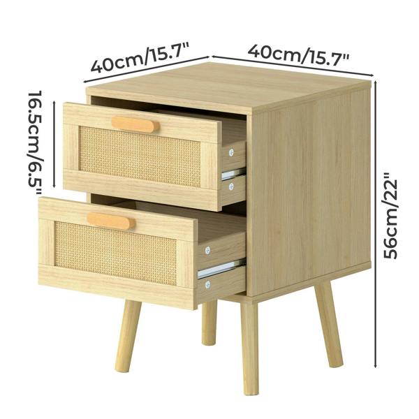 Levede Bedside Table Rattan 2 Pack Drawers Nightstand End Table Bedroom Bamboo