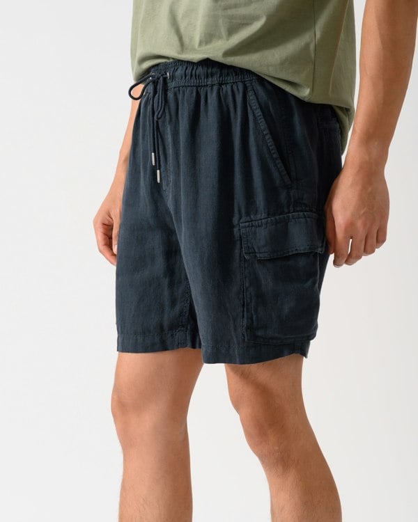 GANT Mens Regular Fit Drawstring Linen Cargo Shorts - 453 Darkened Navy - CHO - Designer Mens Shorts