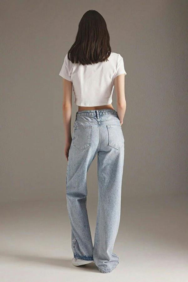 WOVCOR Ribbon/Bow Detailed Stoned Regular Waist Wide Leg Jeans