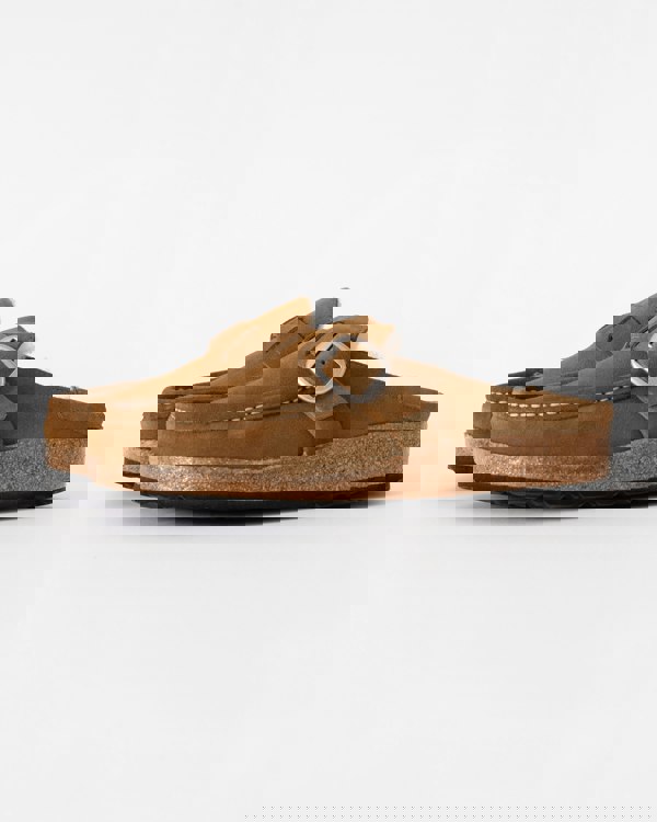 Birkenstock Buckley Suede Shearling Womens Mule Moccasins in Tea