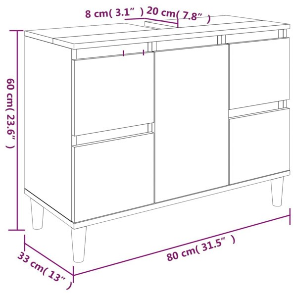 Berkfield Sink Cabinet White 80x33x60 cm Engineered Wood