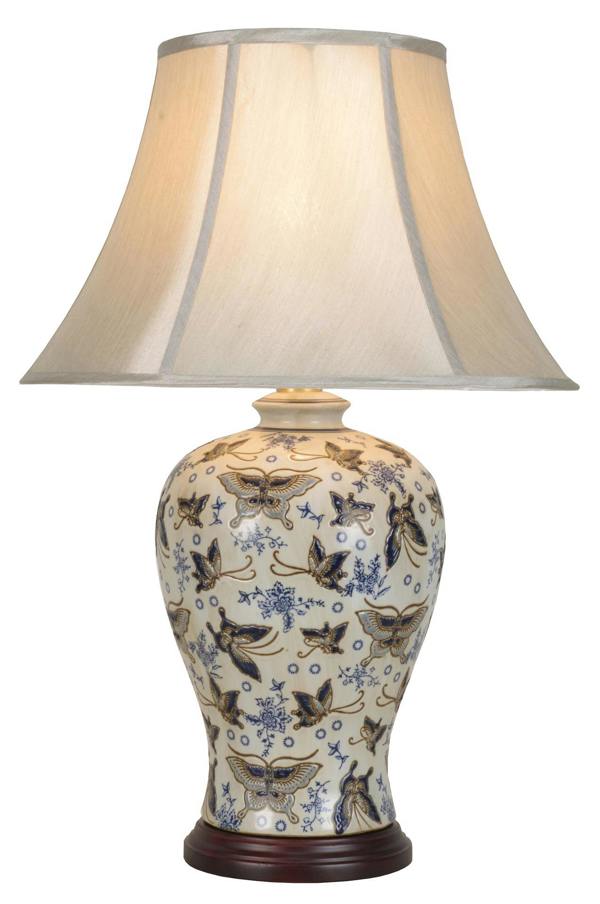 Ivory Blue Butterfly Oriental Chinese Ceramic Porcelain Table Lamp