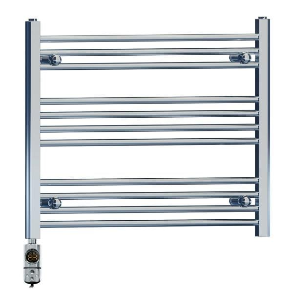 MYHOMEWARE 800 x 600 mm Chrome Electric Bathroom Towel Rail Radiator Heater With AF Thermostatic Electric Element Pre-Filled