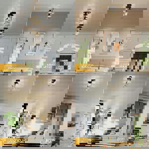 Emitto Crystal Ceiling Light 3 Light E27 Chandelier Semi Flush Mount Lamp Black