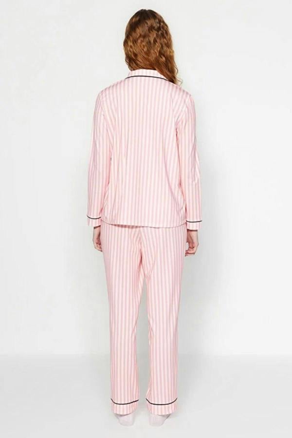 WOVCOR 2-Piece Striped Pattern Polar Fleece Lined Shirt-Pants Knit Pajama Set