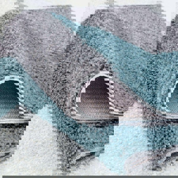 Geometric Design Thick Shaggy Area Rugs Duck Egg Blue