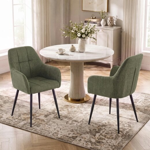 SONARA Modern Dining Chairs Set of 2 with Plush Chenille Upholstery, Ergonomic Curved Back - Chenille Upholstery - Geen - 2
