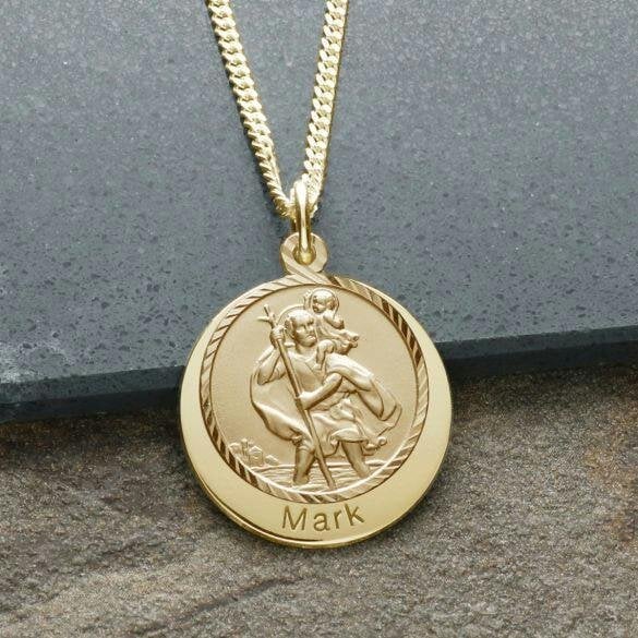 Christopher James of London 9ct Yellow Gold Personalised Round St Christopher With Travellers Prayer