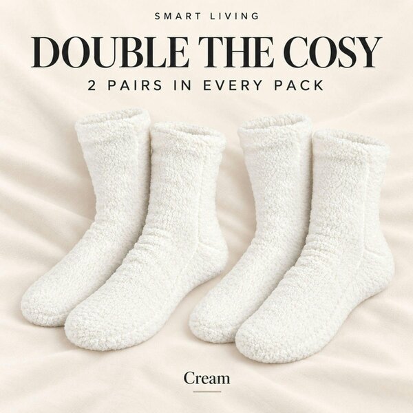 Smart Living 2 Pairs of Teddy Socks - Cream