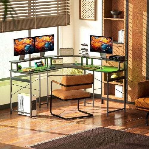 Wyld Haus Vevano 138.5cm Black L Shaped Work Desk With Integrated LED Lighting