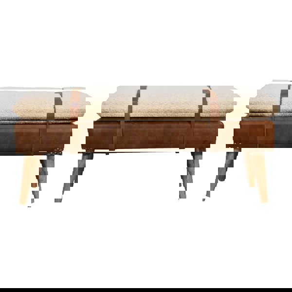 Artisan furniture Solid Wood BouclÃ© Buffalo Hide Leather Bench