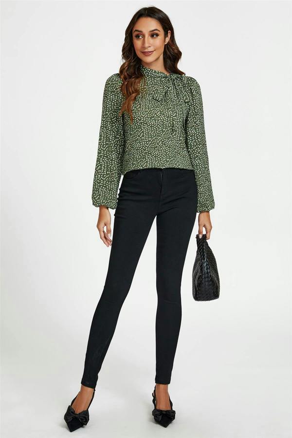 FS Collection Floral Print Side Tie Blouse Top In Olive