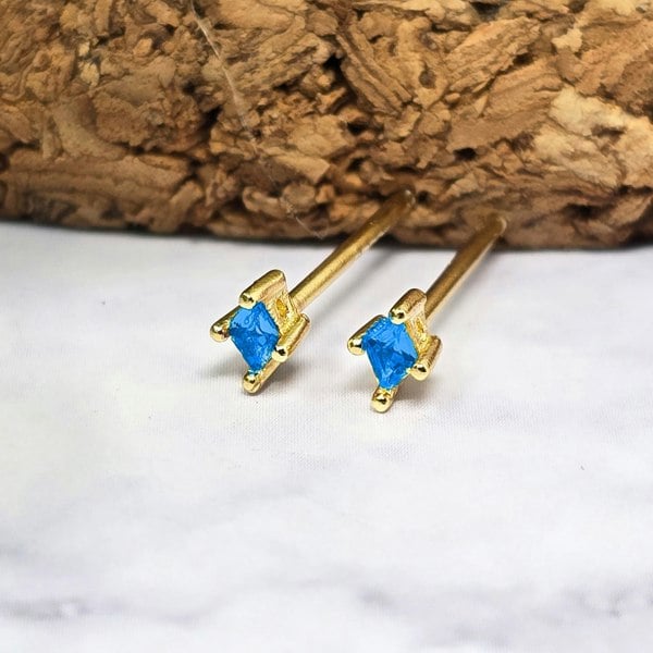 Tiny Turquoise Stud December Birthstone Diamond Shaped Earrings