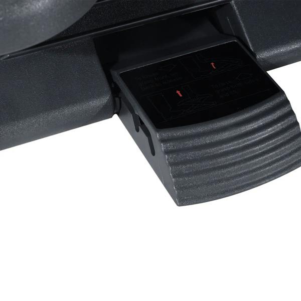 Charcoal grey footrest platform underside with ribbed height-adjustment pedal