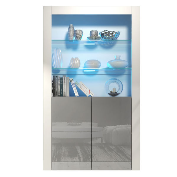 Mex Furniture Premium 170cm Cabinet Sideboard with High Gloss Doors and Free LED Lights Display