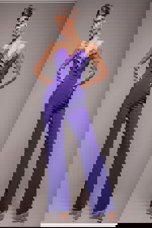 Satin Collar Scuba Jumpsuit - Purple TR299