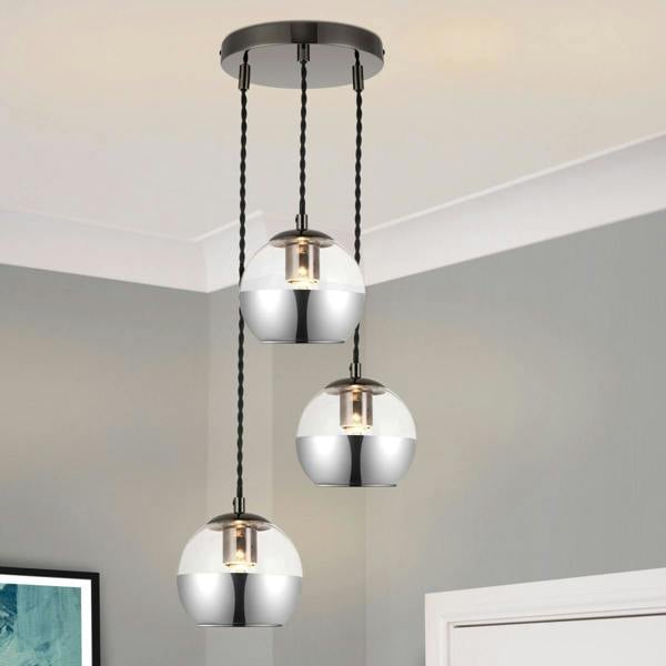 COSYLYTE Marlo 3 Light Smoky Glass Bar Pendant Light - Matt Black