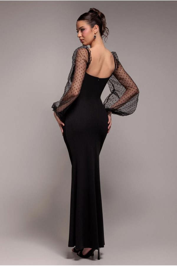 Dobby Organza Bishop Sleeve Multiway Maxi Dress - Black DR5011